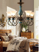 European retro ceramic chandelier with glass shade