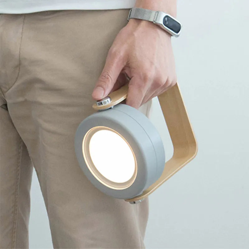 Creative foldable LED table lamp with wooden handle, portable lantern and USB charging - vue 8 sur 9