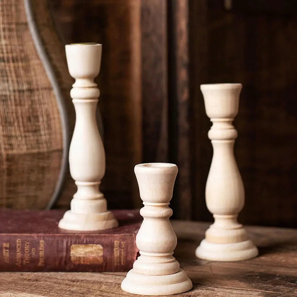 Set of 3 vintage wooden candle holders for elegant decoration