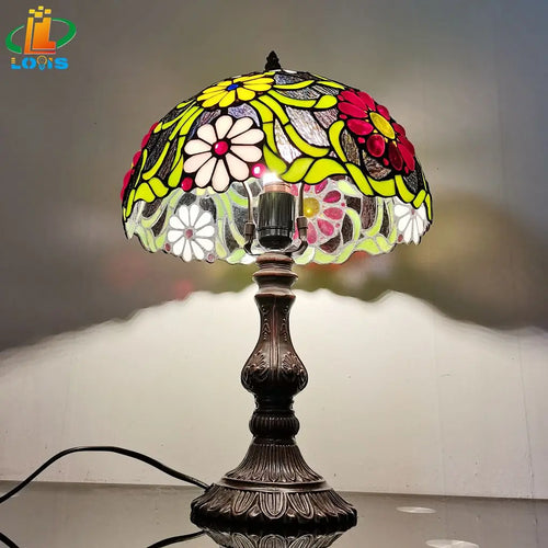 Tiffany style retro glass vintage bedside lamp - vue 4 sur 7