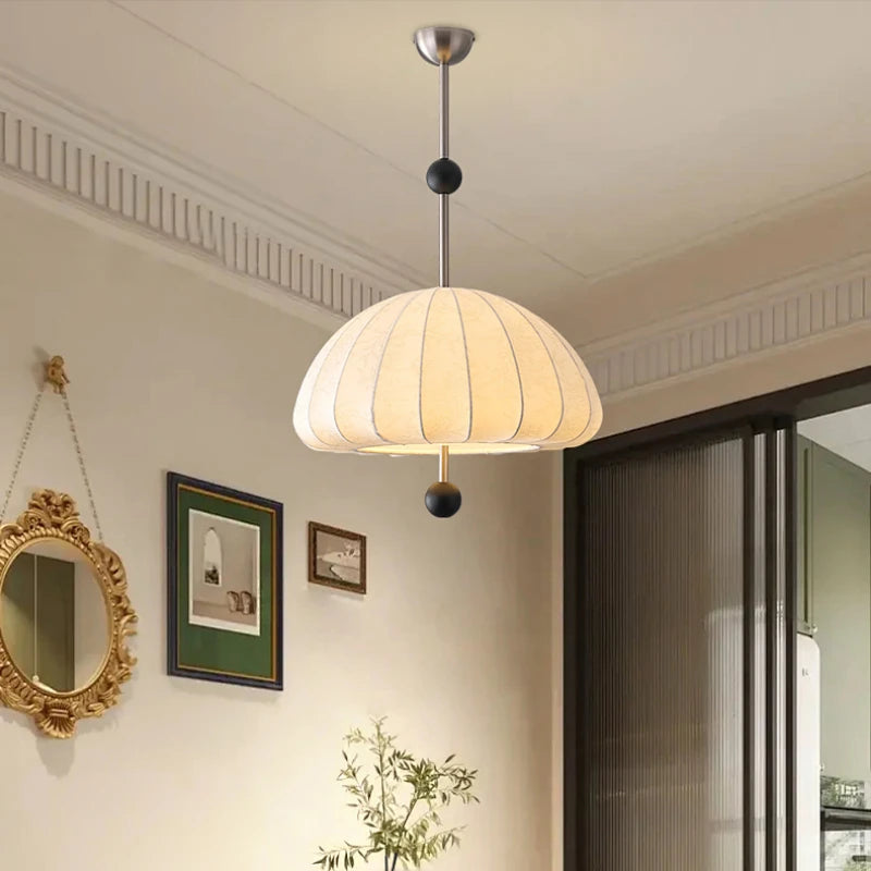 Retro French style fabric ceiling light in solid wood