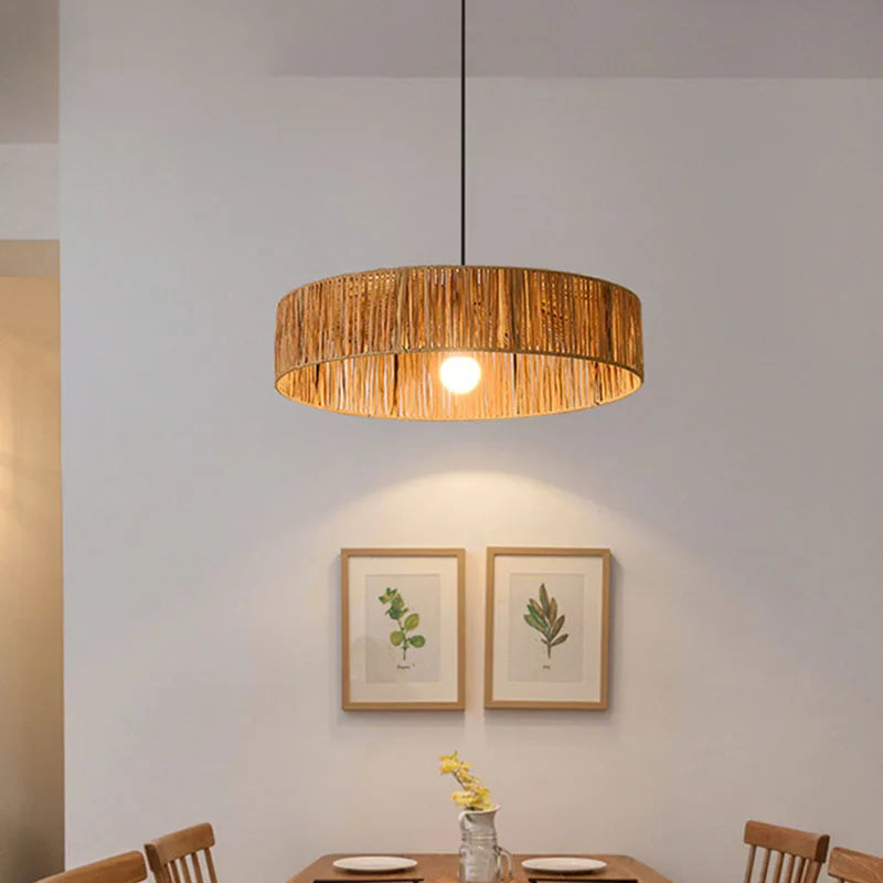 Southeast Asian style rattan pendant light with adjustable cord