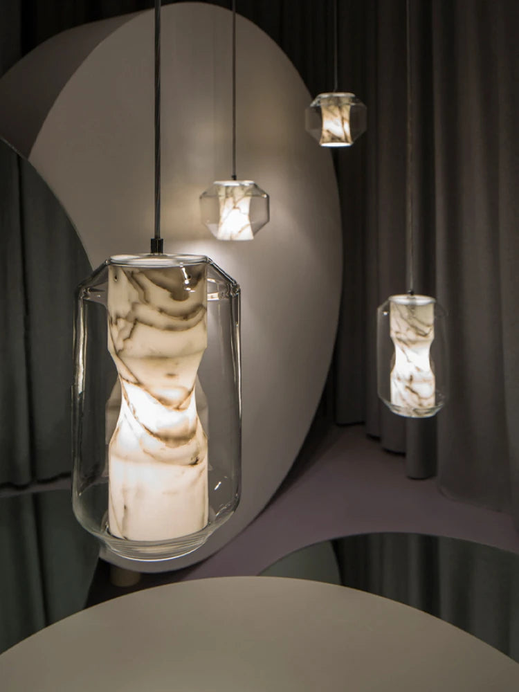 Natural marble glass chandelier modern minimalist design - vue 4 sur 8