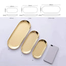 Gold stainless steel oval storage tray for various items
