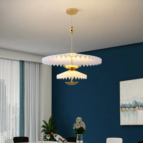 Minimalist pleated folding LED flying saucer pendant light - vue 2 sur 12