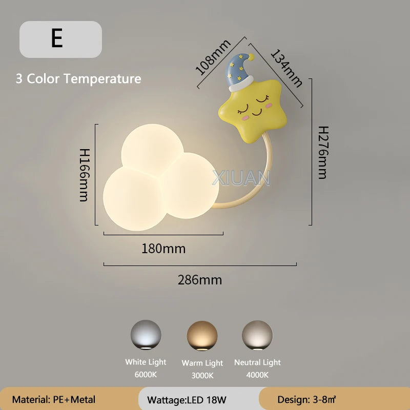 Children's cartoon wall light plane star rainbow