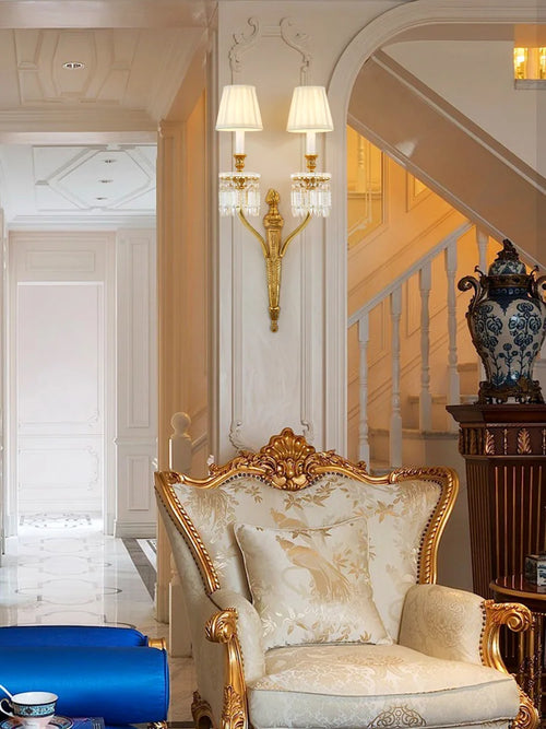 Copper and crystal wall light with LED candle for elegant interiors - vue 3 sur 8