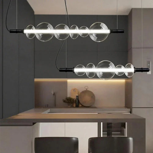 Glass pendant chandelier with LED lights for modern decor - vue 4 sur 9