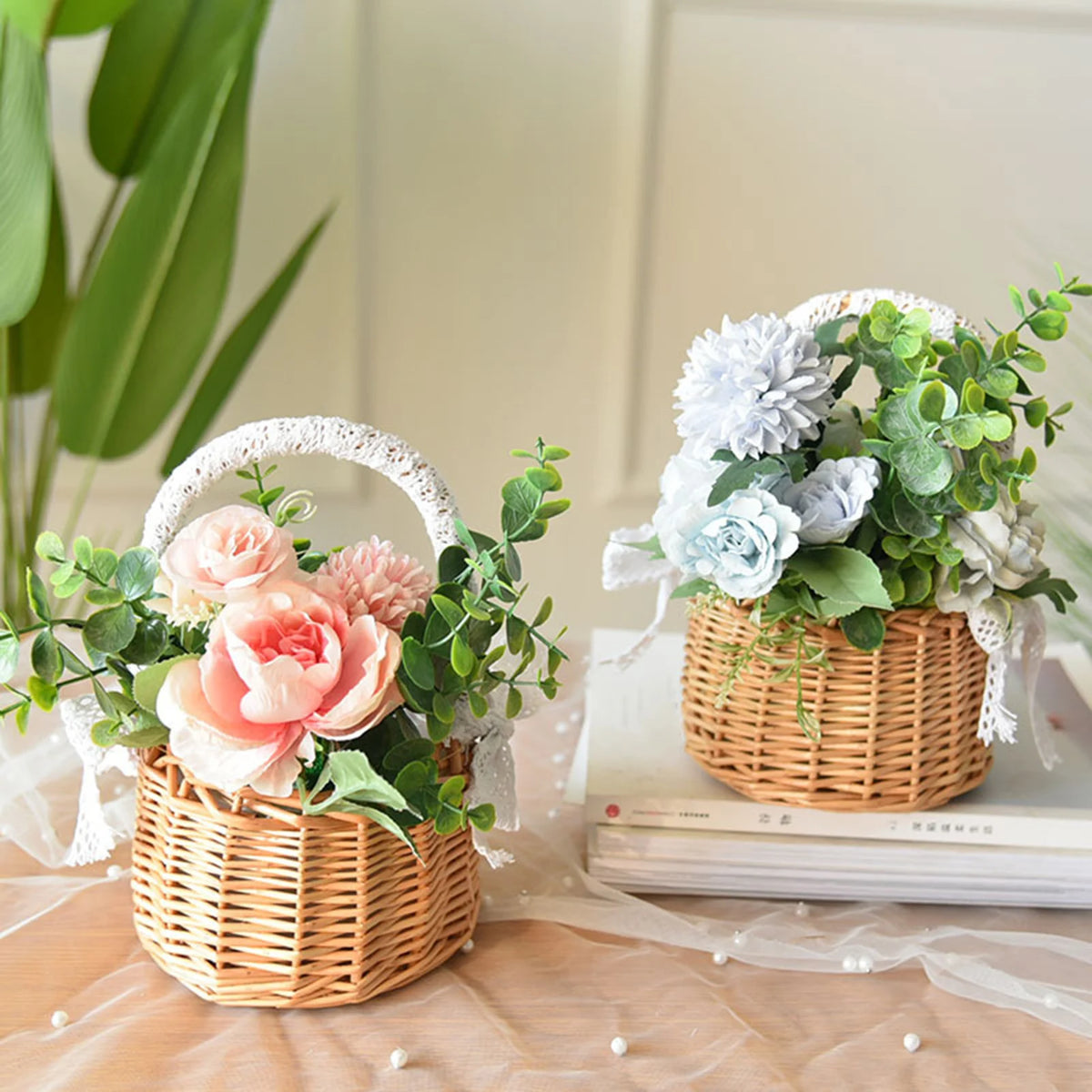 wedding flower basket with bow tie large capacity versatile - vue 5 sur 16