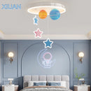Creative nursery chandelier with colourful glass planets and stars