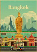 Vintage world cities poster architecture and landmarks