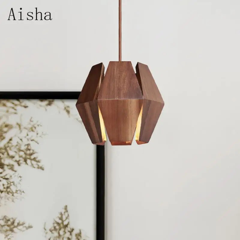 Retro solid wood pendant light for interior decoration