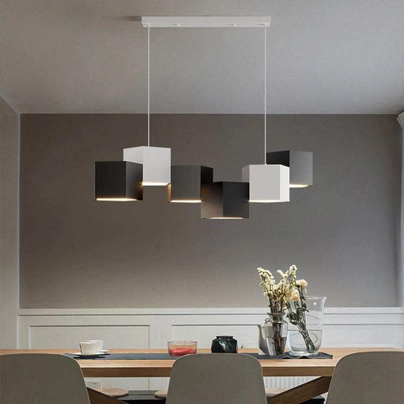 Modern simple nordic style creative hexagonal prism indoor chandelier - vue 3 sur 11