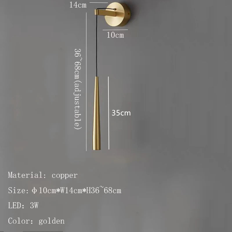 Nordic copper LED wall light with adjustable height and surface mounting