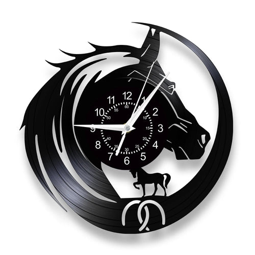 horse vinyl wall clock equestrian decoration handmade unique gift - vue 20 sur 22
