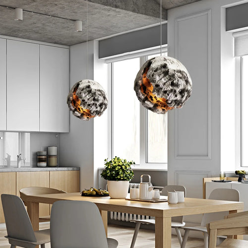 Modern concrete wabi-sabi chandelier with adjustable height for interior decor - vue 6 sur 12
