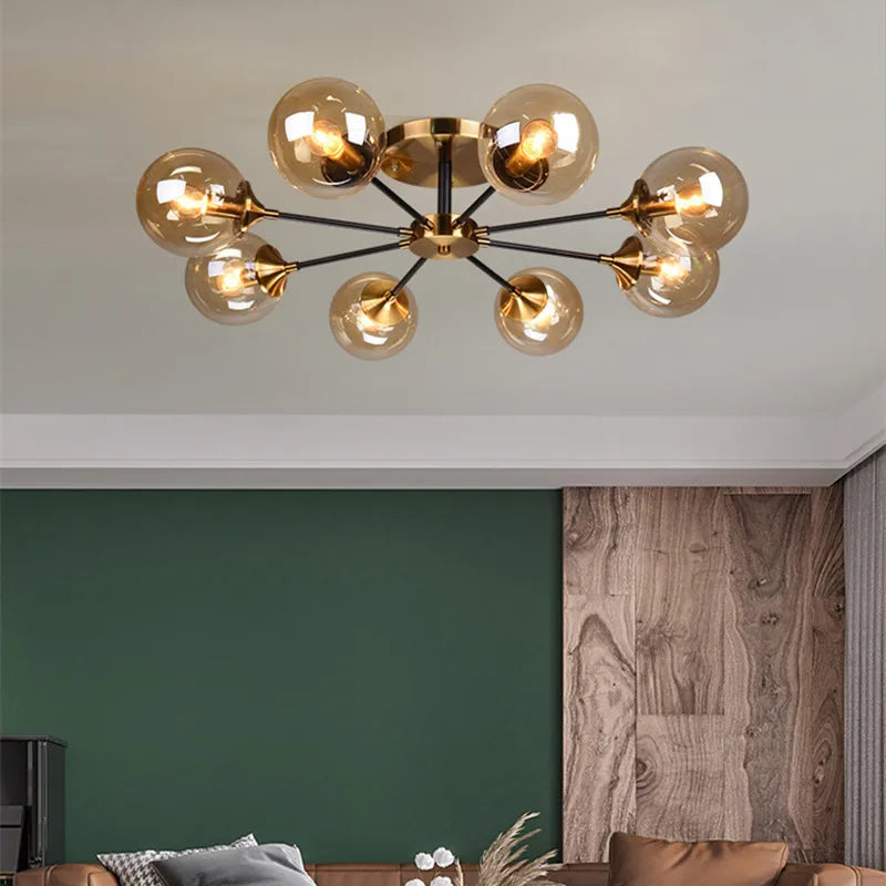 Clear and smoked grey glass LED ball chandelier