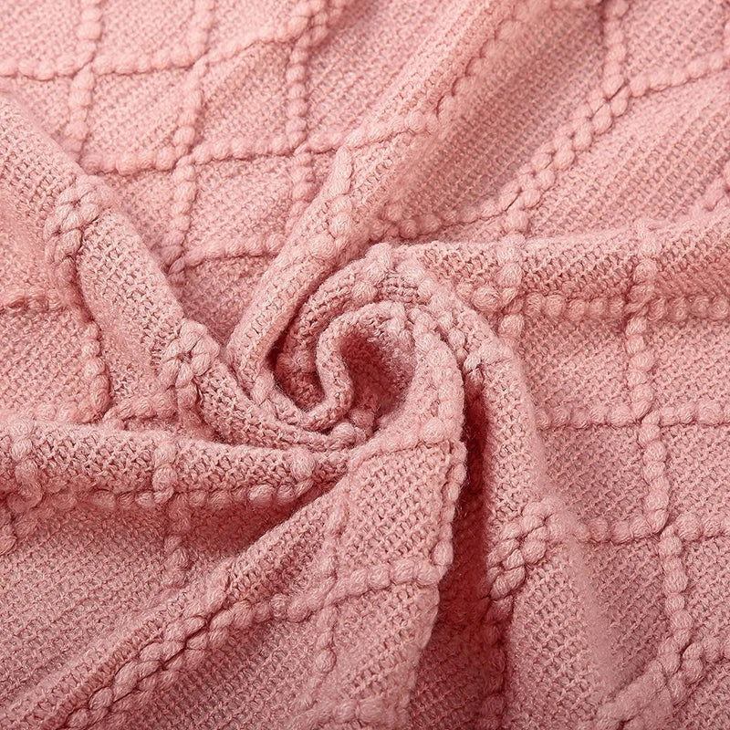 Plaid tricot leger avec pompons style cosy salon - vue 3 sur 6