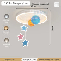 Creative nursery chandelier with colourful glass planets and stars