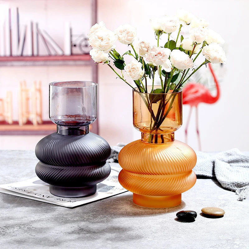 frosted glass vase with stripes for floral and hydroponic decoration