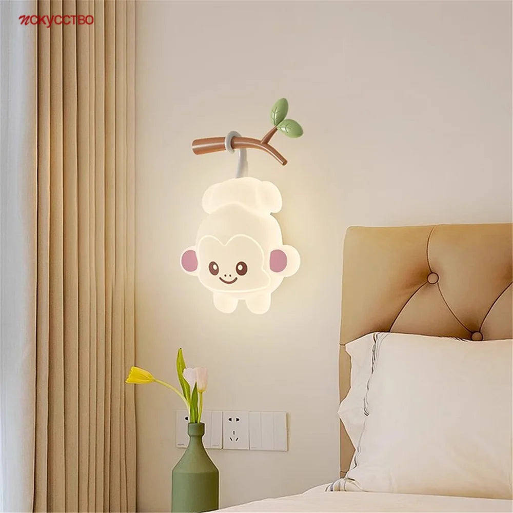 Cartoon monkey wall light for children’s bedroom