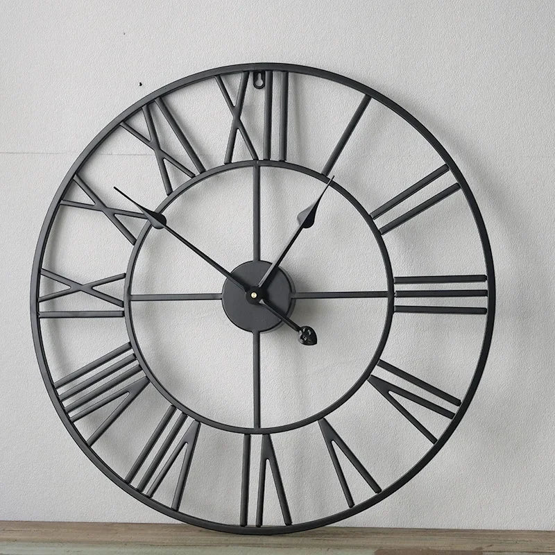 Modern 3D retro wall clock with Roman numerals home decor - vue 6 sur 7