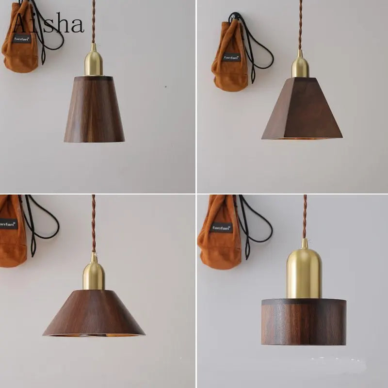 Japanese retro walnut pendant light for interior decoration