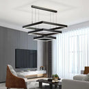 Modern square LED chandelier for living room, dining room, bedroom, kitchen, black rectangular ceiling pendant light