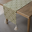 Beige and black geometric table runner with tassels