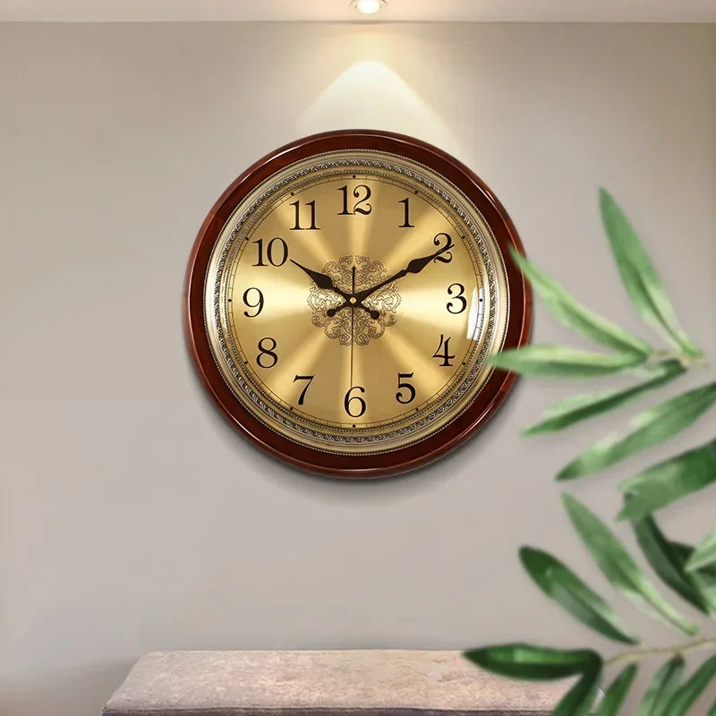 luxury retro style wooden and metal silent wall clock