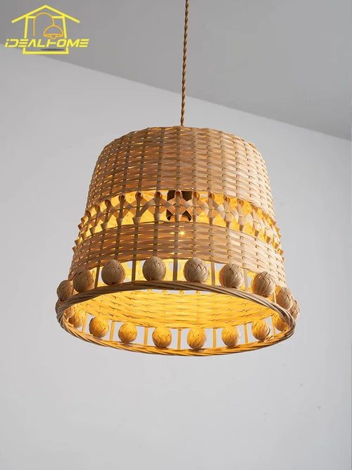 Modern woven bamboo pendant light wabi-sabi zen decorative - vue 3 sur 8