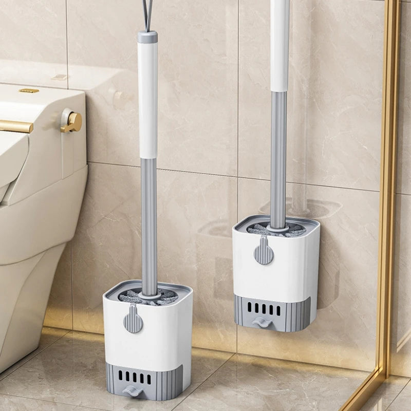 Flexible toilet brush set with wall-mounted holder