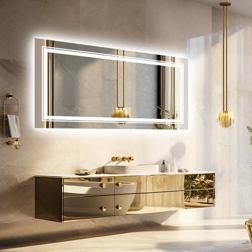 rectangular backlit mirrors with dimmable brightness and touch switch - vue 5 sur 7