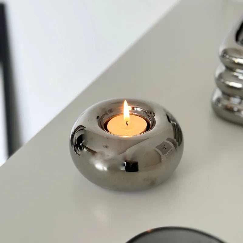 modern silver ceramic chandelier with decorative candles