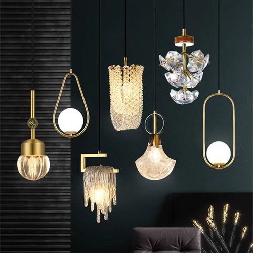 Art deco crystal glass pendant light with LED lighting - vue 6 sur 25