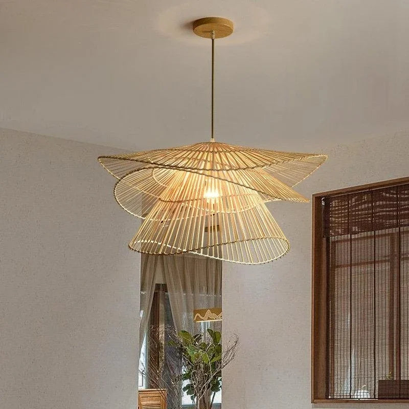 Handmade modern multi-tier rattan chandelier - vue 3 sur 13