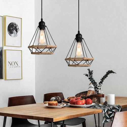 modern retro industrial wrought iron pendant light for indoor lighting - vue 3 sur 11