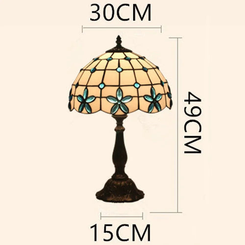 Decorative Mediterranean style stained glass bedside lamp - vue 5 sur 6