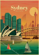 Retro world cities poster for wall decor