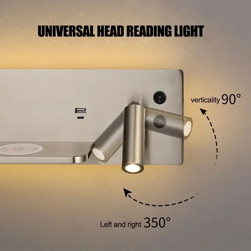 Luxury multifunction wireless USB LED wall light with switch - vue 5 sur 13