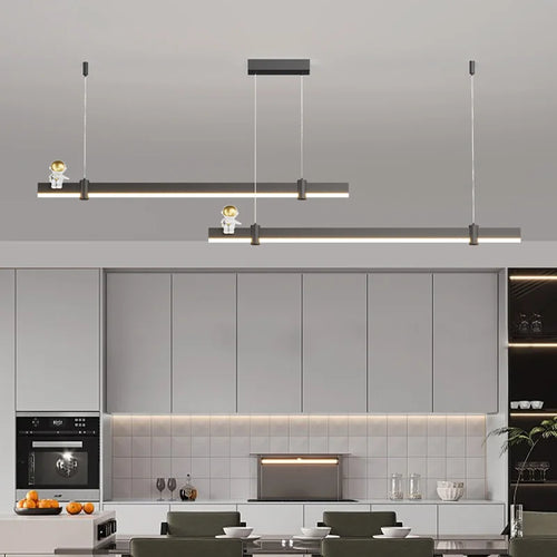 Modern minimalist LED pendant in black brushed steel - vue 3 sur 12