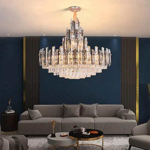 Modern dimmable oval crystal LED chandelier, trendy 2022 design - vue 5 sur 11