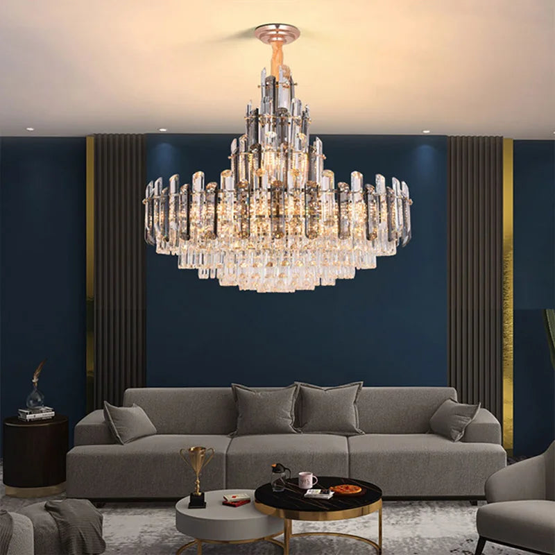 Modern dimmable oval crystal LED chandelier, trendy 2022 design - vue 4 sur 11