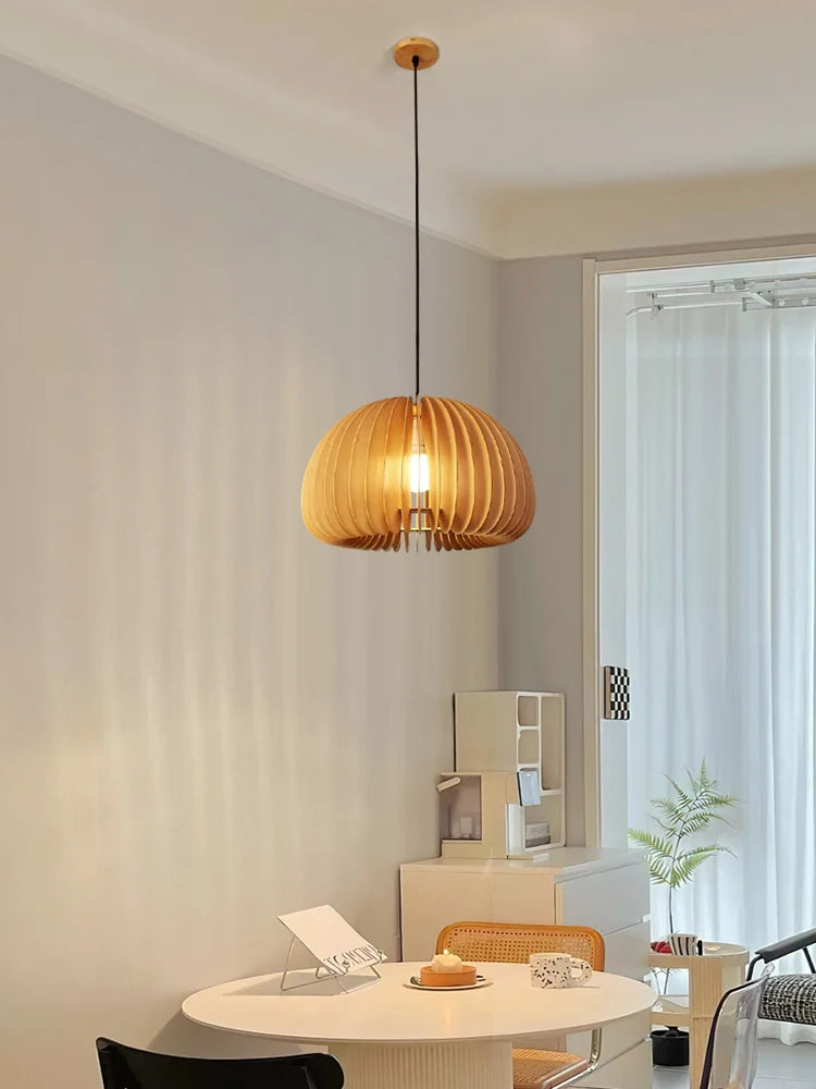 Retro Japanese style wooden chandelier for creative decor - vue 3 sur 10