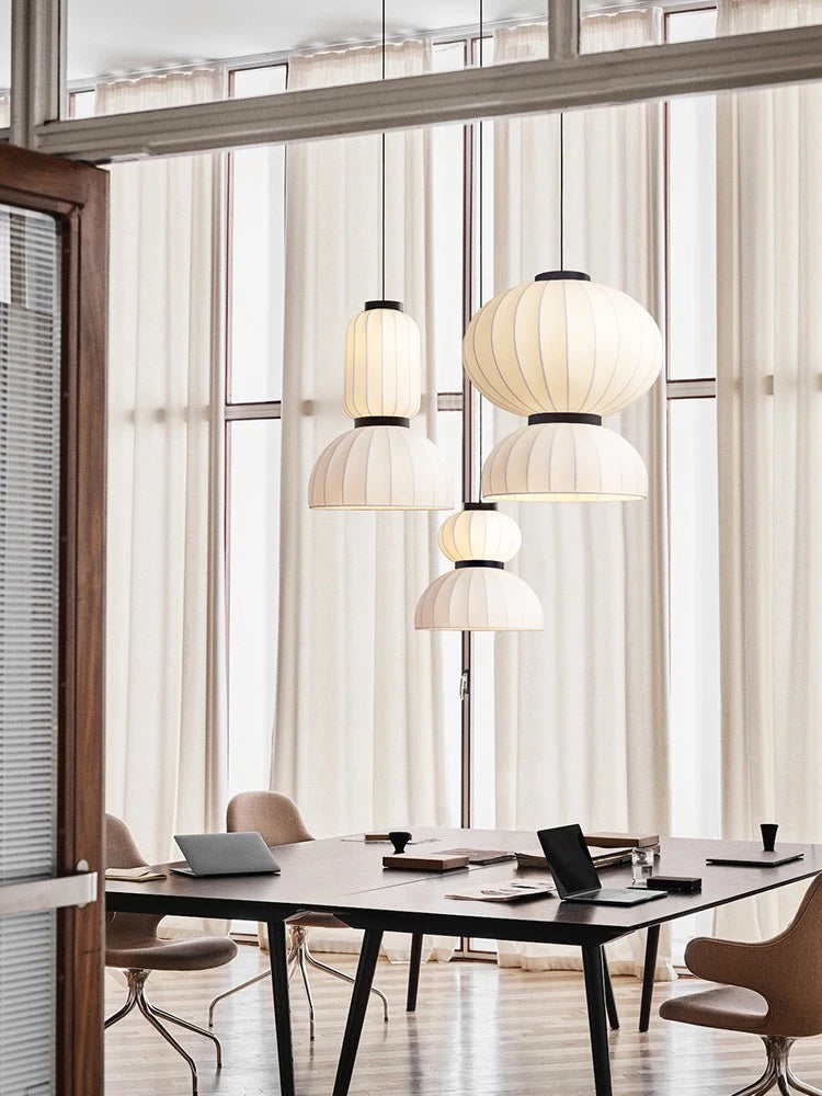 Minimalist silk LED chandelier nordic wabi sabi style
