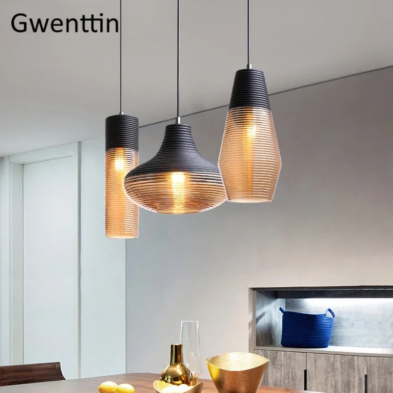 Vintage striped glass pendant chandelier for home décor