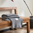 Lightweight cotton muslin throw with tassels, plain style for living room