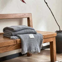 Lightweight cotton muslin throw with tassels, plain style for living room