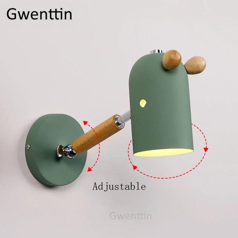Nordic wooden and iron wall light for children - vue 6 sur 9