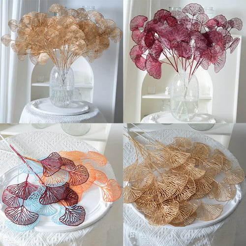 Set of artificial ginkgo, eucalyptus and holly leaves for floral decoration - vue 2 sur 13
